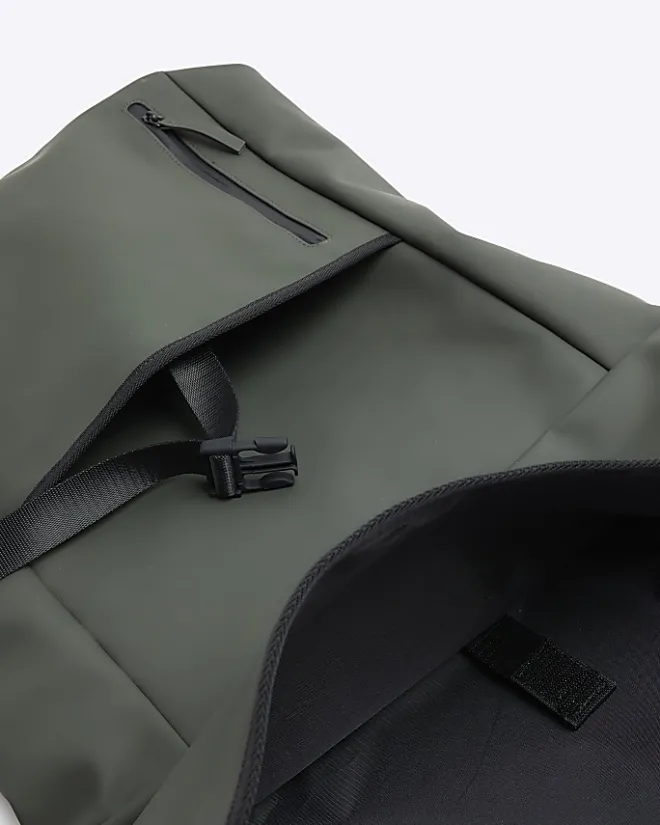 River Island rubberised roll top backpack Khaki Best