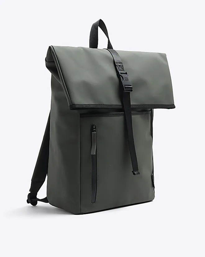 River Island rubberised roll top backpack Khaki Best