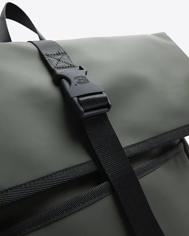 River Island rubberised roll top backpack Khaki Best