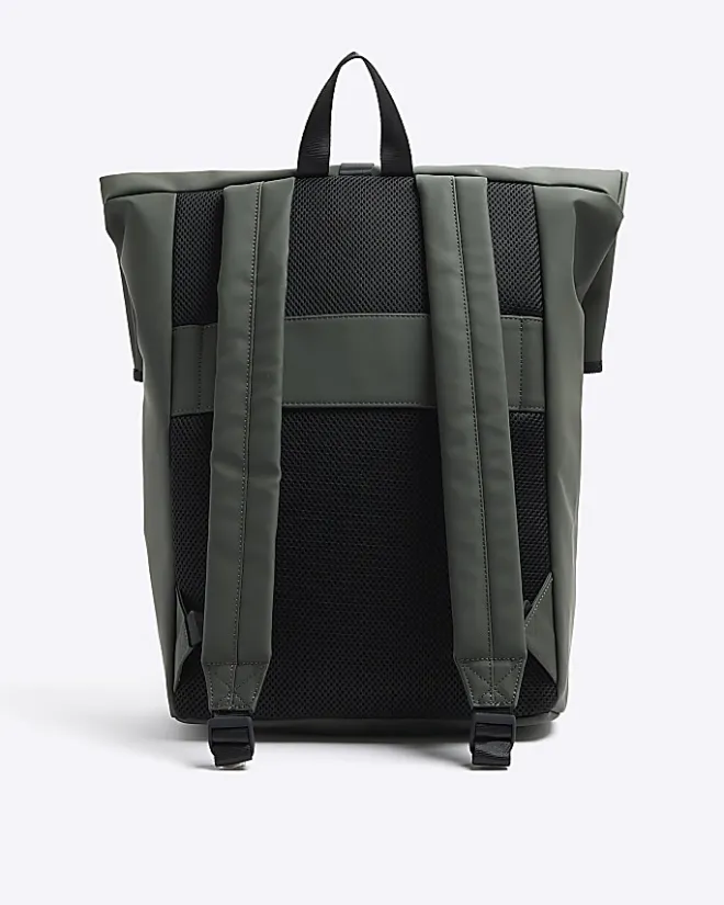 River Island rubberised roll top backpack Khaki Best