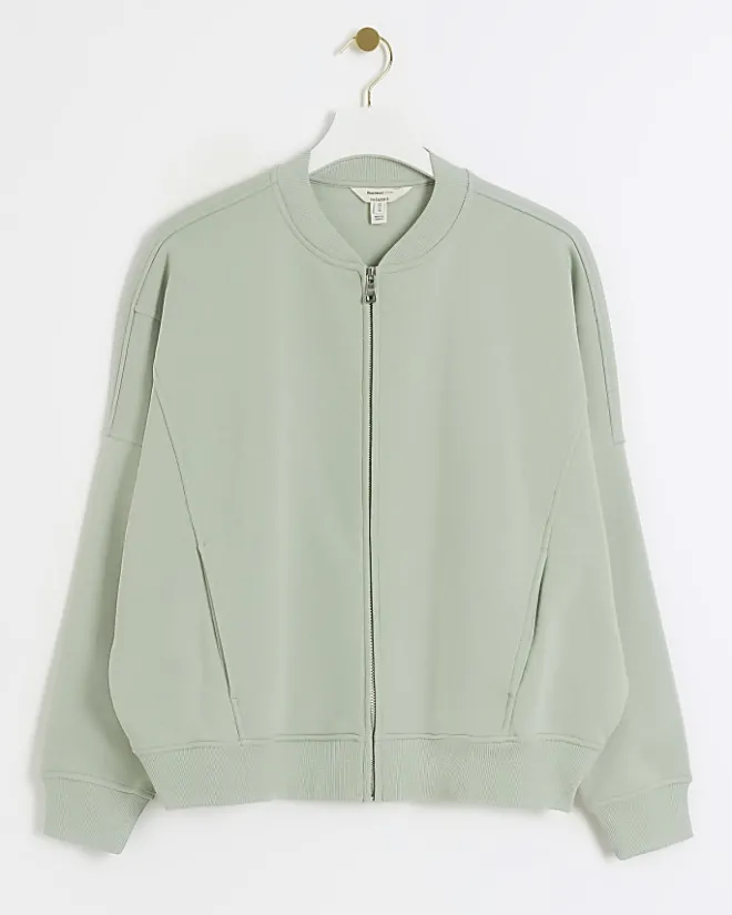 River Island Light Green zip up bomber sweatshirt Khaki Fashion