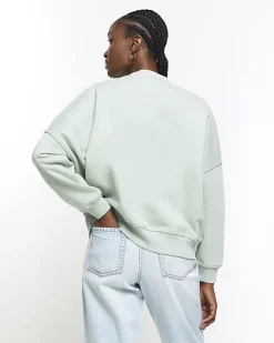 River Island Light Green zip up bomber sweatshirt Khaki Fashion
