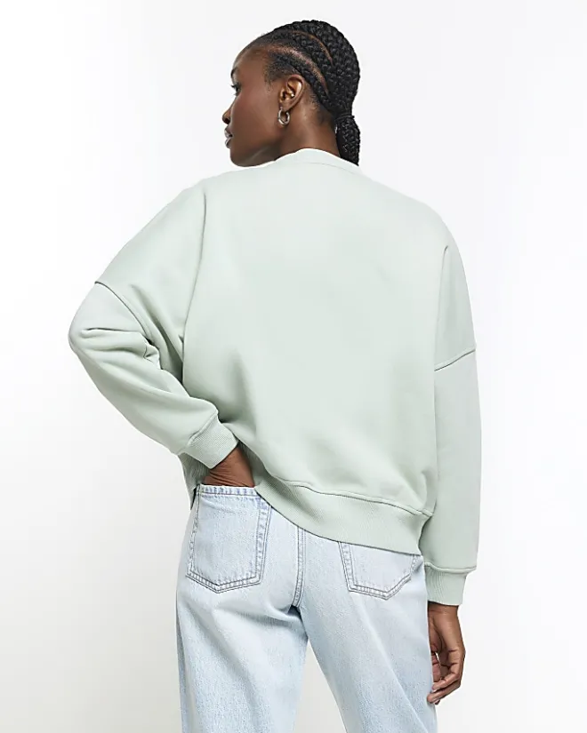 River Island Light Green zip up bomber sweatshirt Khaki Fashion