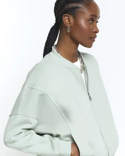 River Island Light Green zip up bomber sweatshirt Khaki Fashion