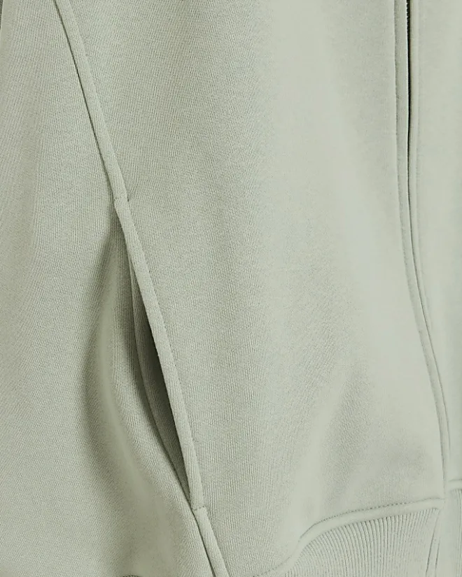 River Island Light Green zip up bomber sweatshirt Khaki Fashion