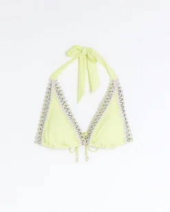 River Island Lime stitch detail triangle bikini top Green Hot