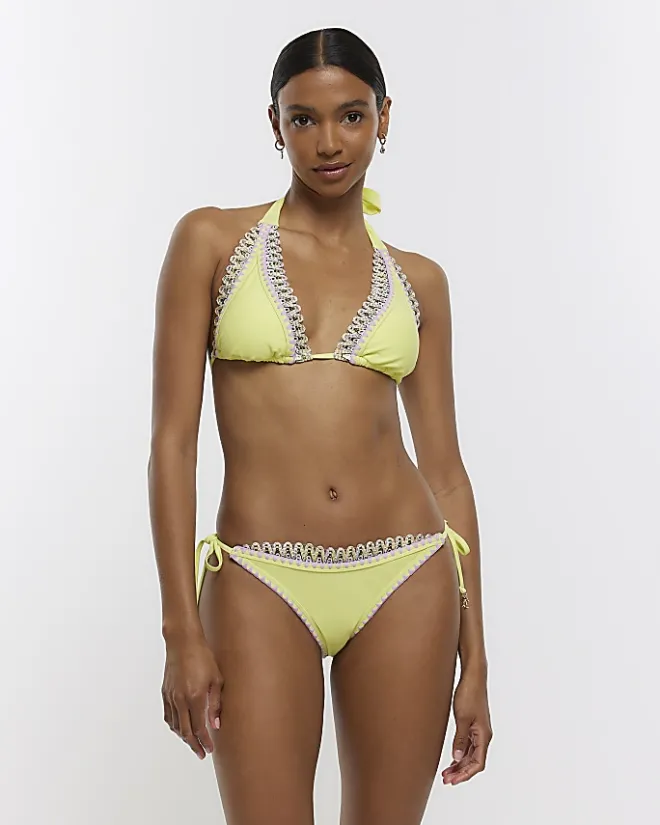 River Island Lime stitch detail triangle bikini top Green Hot