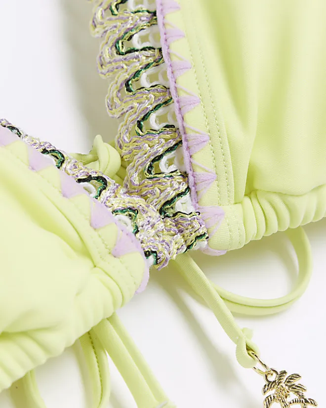 River Island Lime stitch detail triangle bikini top Green Hot