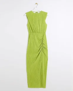 River Island Lime plisse ruched cowl dress Green Hot
