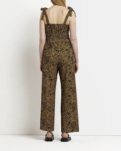 River Island Maternity animal print shirred jumpsuit Brown Online
