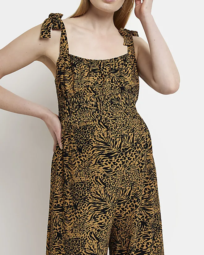 River Island Maternity animal print shirred jumpsuit Brown Online