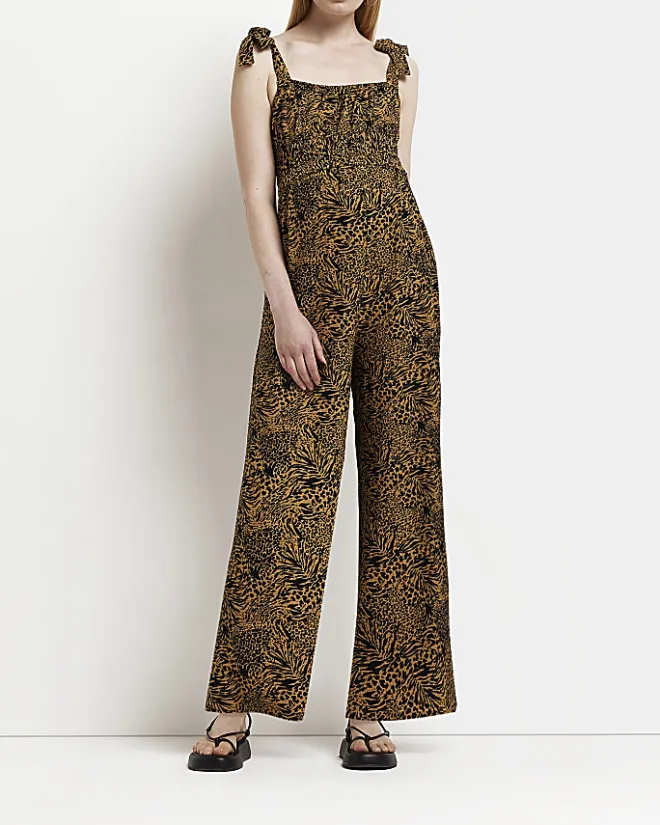 River Island Maternity animal print shirred jumpsuit Brown Online