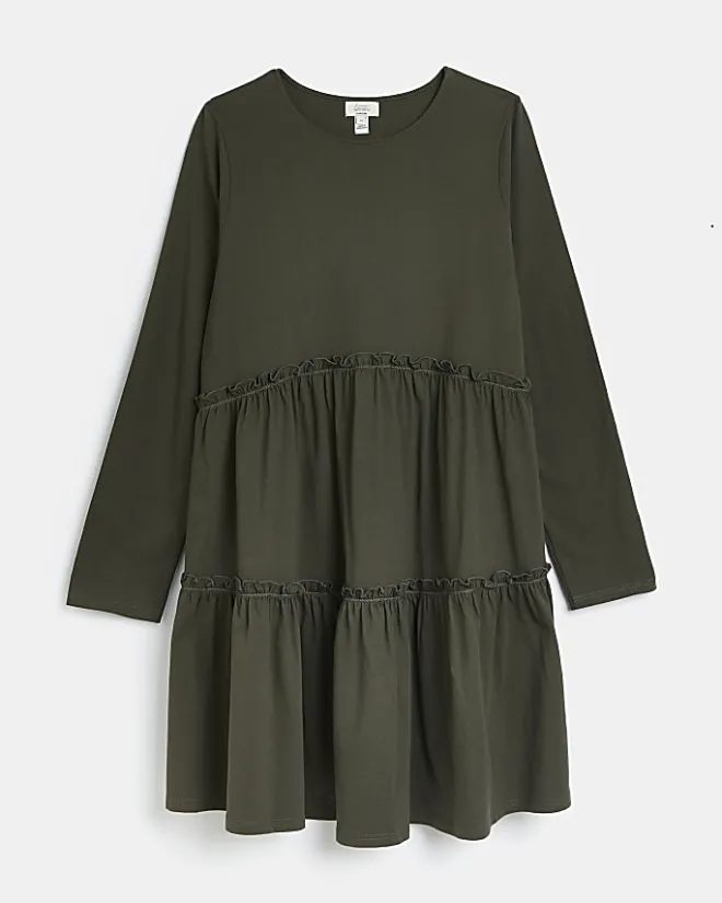River Island Maternity long sleeve frill mini dress Khaki Clearance