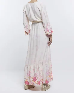 River Island Maternity front wrap floral maxi Dress Pink Discount