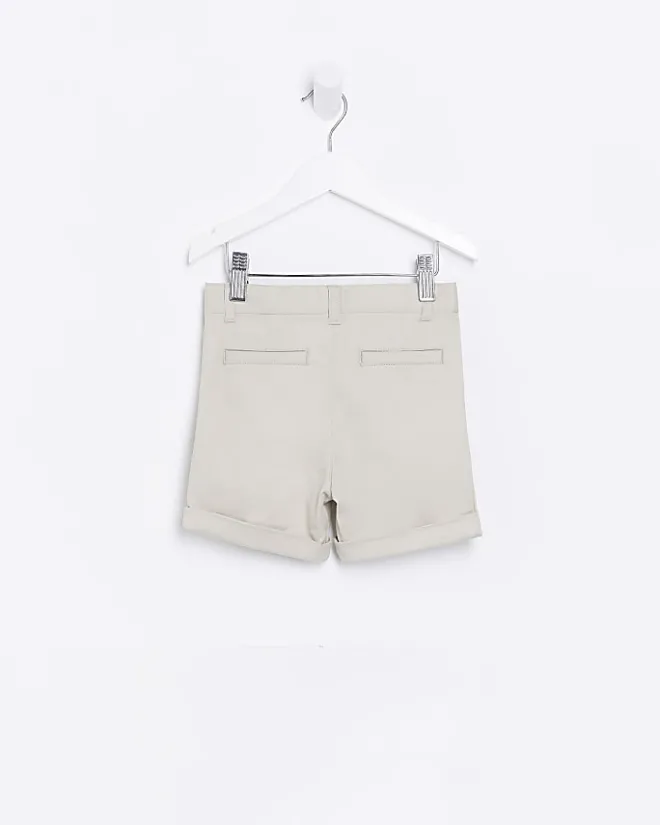 River Island Mini Boys Beige Stretch Chino Shorts Stone Fashion