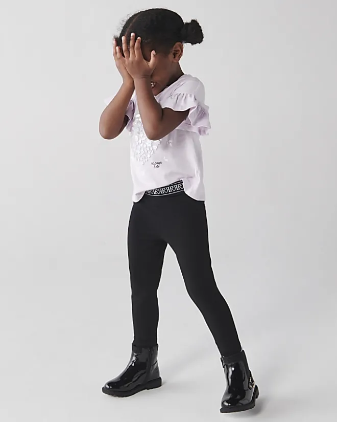 River Island Mini girls heart waistband leggings Black Online