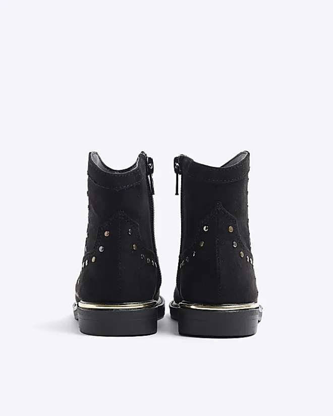 River Island Mini girls studded western boots Black New