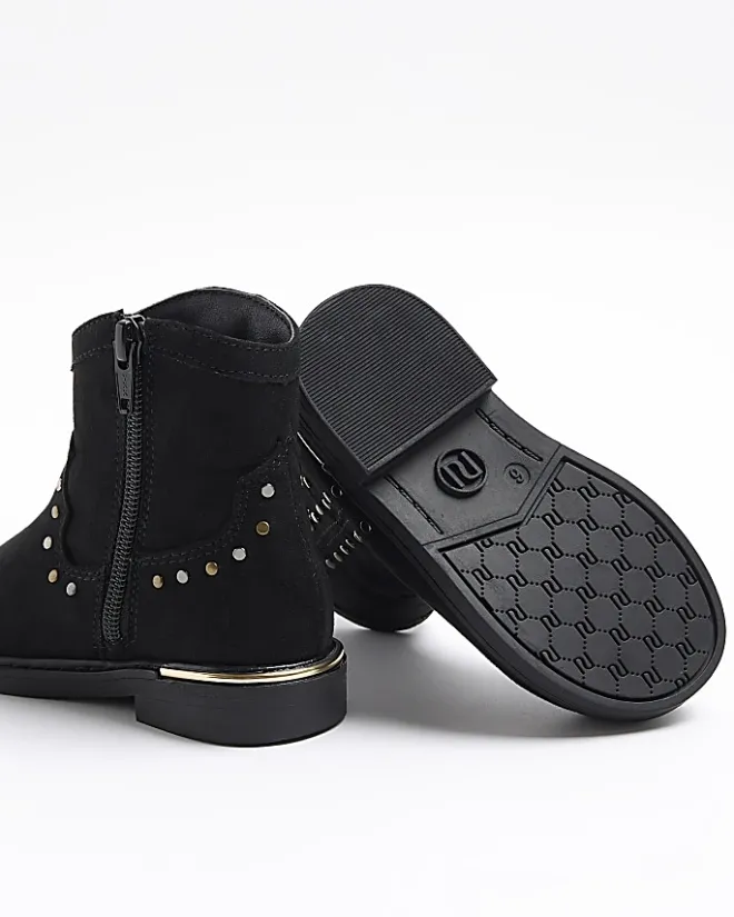 River Island Mini girls studded western boots Black New