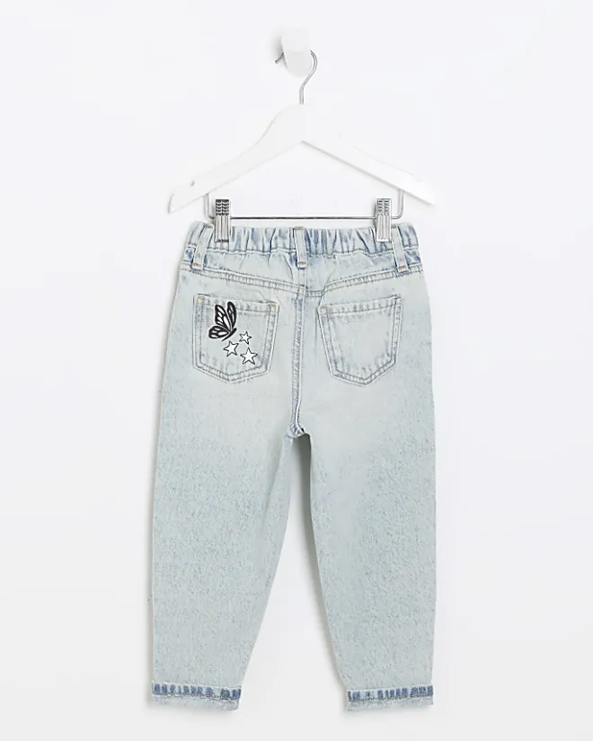 River Island Mini girls graffiti mom jeans Blue Clearance