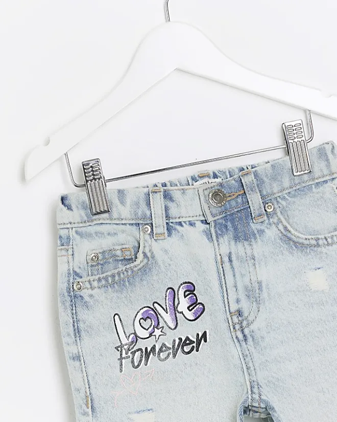 River Island Mini girls graffiti mom jeans Blue Clearance