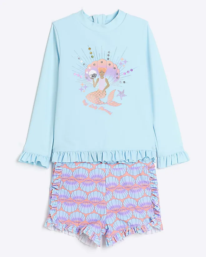 River Island Mini girls sun safe short set Blue Online