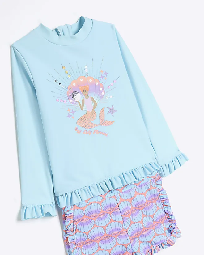 River Island Mini girls sun safe short set Blue Online