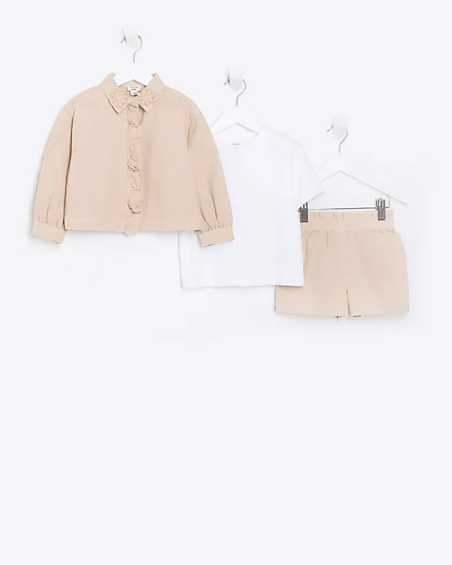 River Island Mini girls coral frill shacket and shorts set Orange Sale