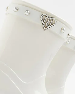 River Island Mini girls RI heart pearl wellie boots Cream Sale