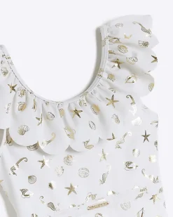 River Island Mini girls shell frill swimsuit Cream Outlet