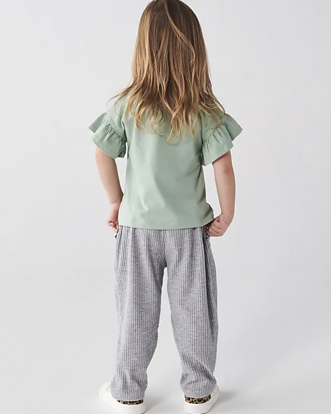 River Island Mini girls rib wide leg joggers Grey Outlet
