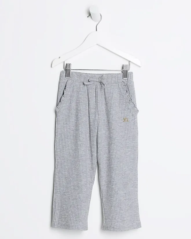 River Island Mini girls rib wide leg joggers Grey Outlet