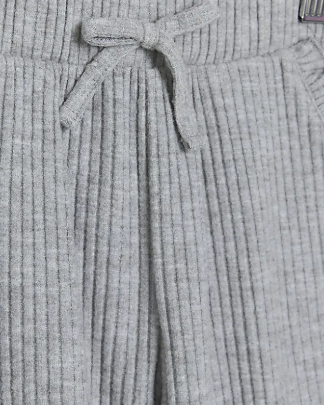River Island Mini girls rib wide leg joggers Grey Outlet