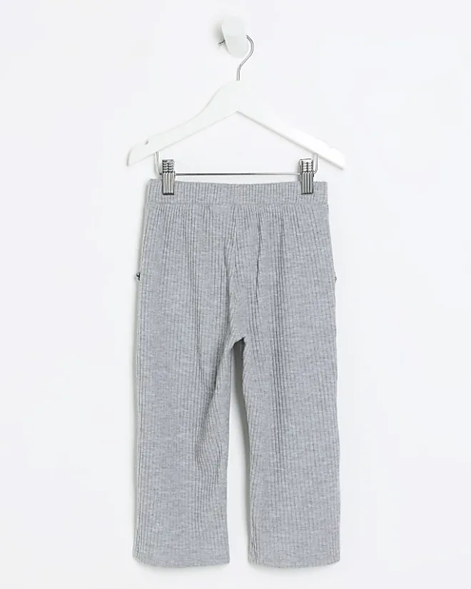 River Island Mini girls rib wide leg joggers Grey Outlet