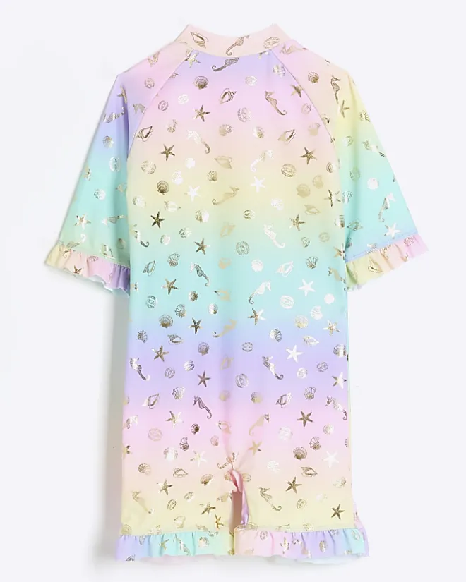 River Island Mini girls ombre sun safe rash suit Purple Hot
