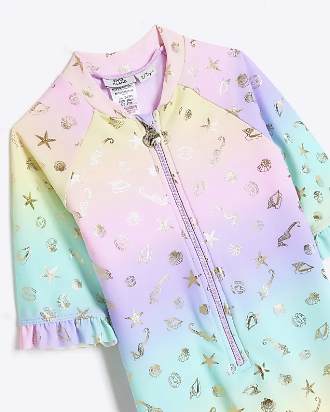 River Island Mini girls ombre sun safe rash suit Purple Hot