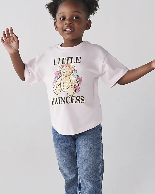 River Island Mini girls bear graphic t-shirt Pink Clearance