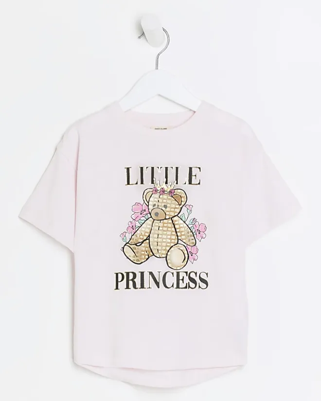 River Island Mini girls bear graphic t-shirt Pink Clearance