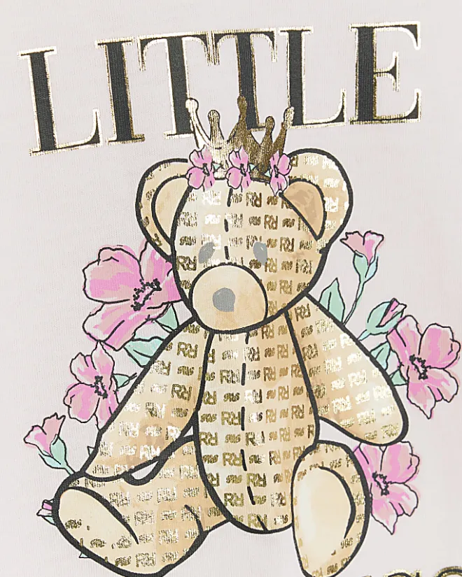 River Island Mini girls bear graphic t-shirt Pink Clearance