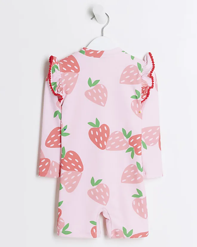 River Island Mini girls strawberry swimsuit set Pink Fashion