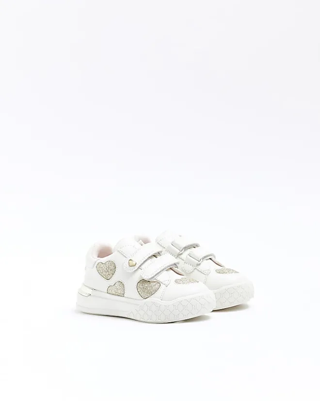 River Island Mini girls Glitter Heart trainers White Best