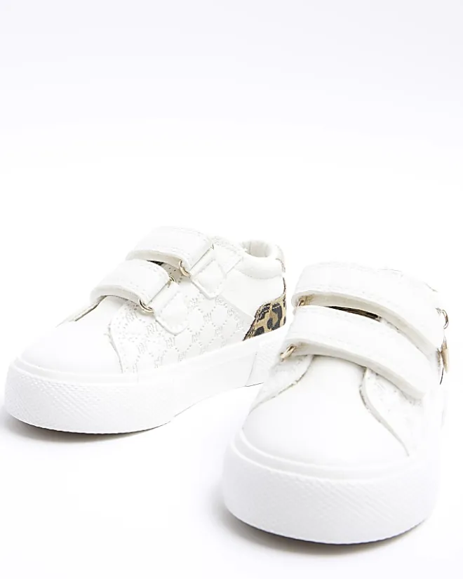 River Island Mini girls leopard print trainers White Best