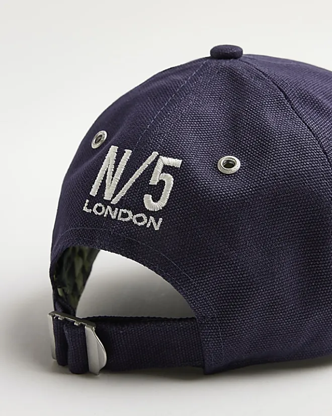 River Island canvas embroidered cap Navy Hot
