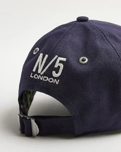River Island canvas embroidered cap Navy Hot