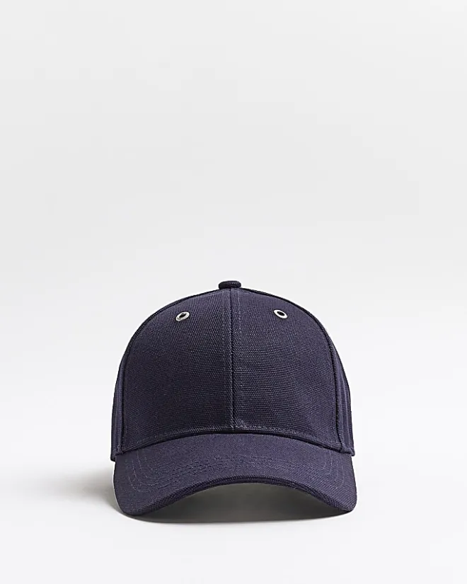 River Island canvas embroidered cap Navy Hot