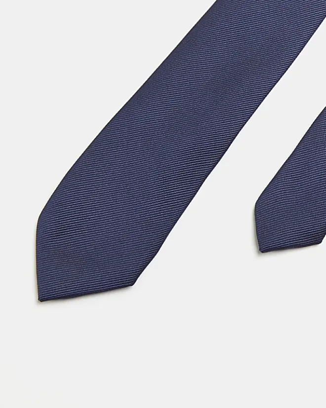 River Island diagonal twill tie Navy Best