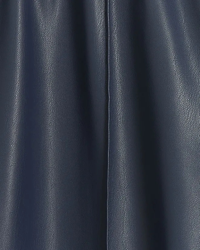 River Island Navy faux leather wide leg trousers Blue Online