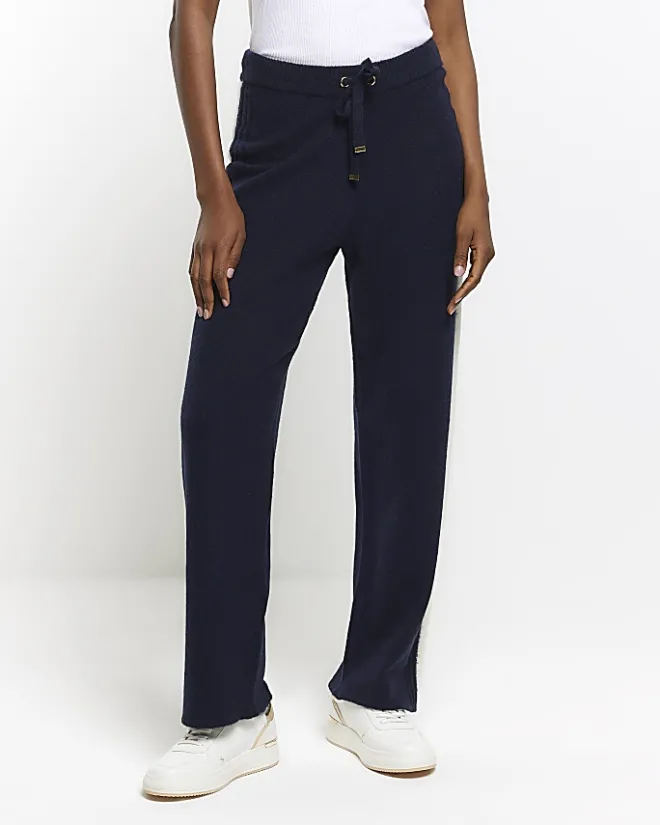 River Island Navy Knit Straight Fit Joggers Blue Discount