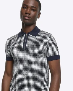River Island muscle fit geo polo t-shirt Navy New