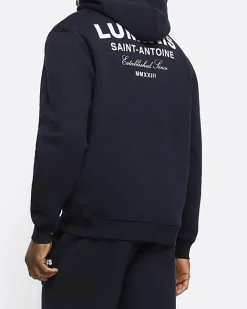 River Island Regular Fit Graphic tracksuit Hoodie Navy Outlet
