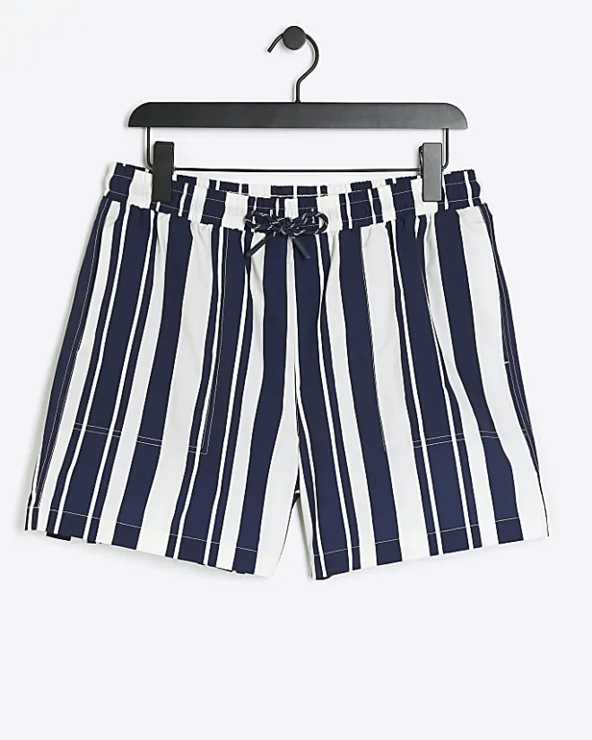 River Island regular fit stripe swim shorts Navy Clearance